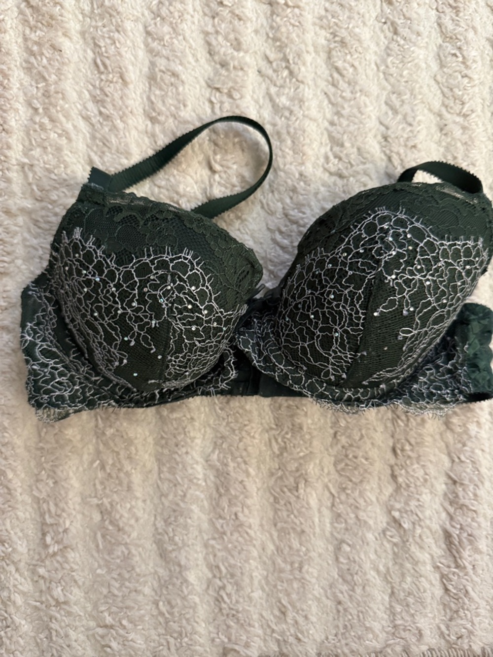 Victoria's Secret Dark Green Lace Embroidered Push-Up Bra